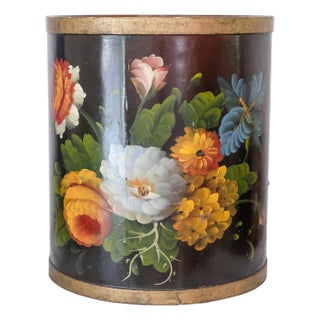 Mid 20th Century Hand-Painted Floral Waste Can For Sale