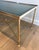 Metal 1940s Neoclassical style gold metal coffee table with blueish glass top For Sale - Image 7 of 12