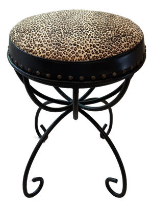 Vintage Wrought Iron Vanity Stool With Leopard Upholstery