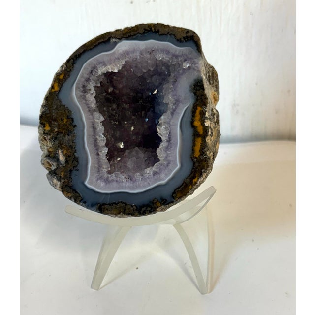 Nice vintage amethyst geode with original MCM stand