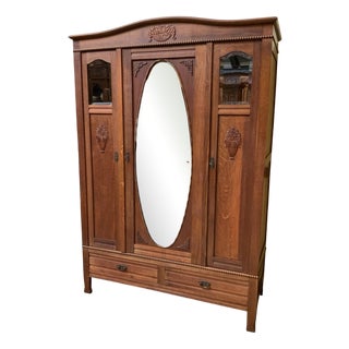 Antique Oak Wardrobe, 1925 For Sale