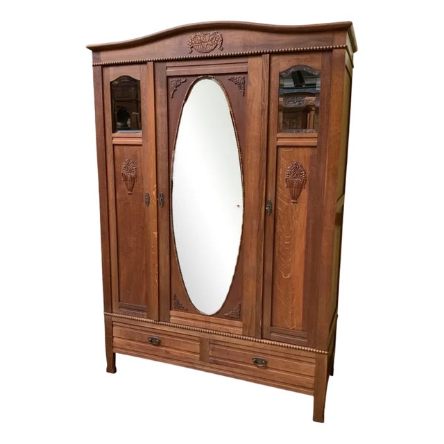 Antique Oak Wardrobe, 1925 For Sale
