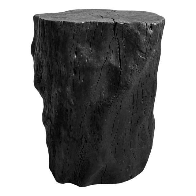 Vintage Organic Modern Black Lychee Stump Stool / Side Table For Sale
