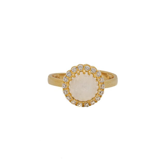 Gold Moon Gemstone Gold & Diamond Statement Ring, Size 8 For Sale - Image 8 of 8