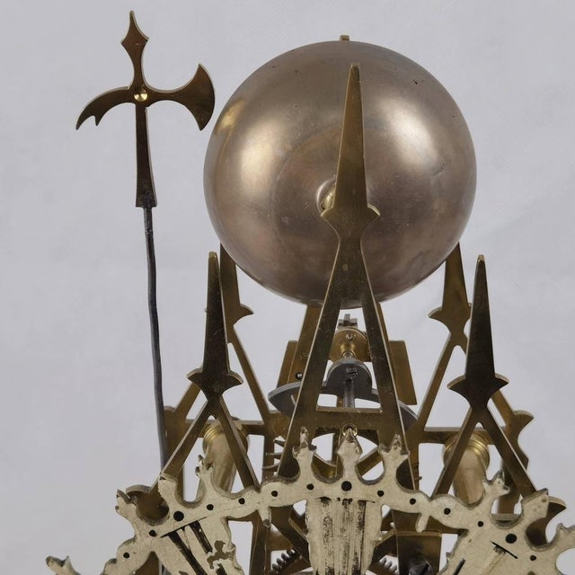 Metal Antique English Skeleton Clock with Glass Dome, 1865 For Sale - Image 7 of 18