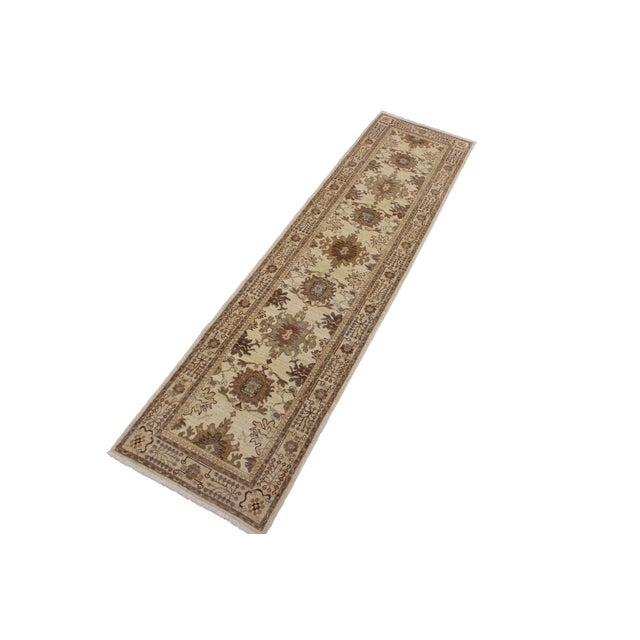Art Nouveau Boho Chic Ziegler Beige/Brown Wool Runner Rug- 2'6'' X 10'1'' For Sale - Image 3 of 10