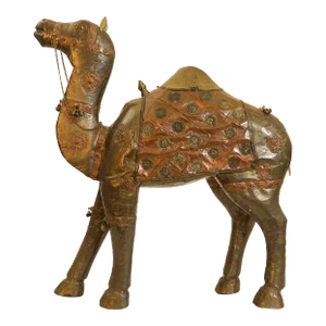 Large Wood Camel Sculpture Covered in Brass and Copper Raj India