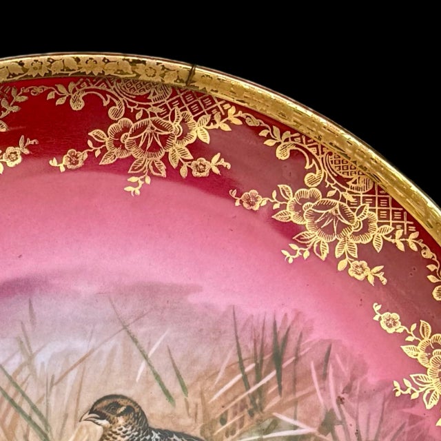 Traditional Vintage STW Bavaria West Germany Rubin Red & Gold Pheasant Game Decorative Wall Plate, Marked For Sale - Image 3 of 6