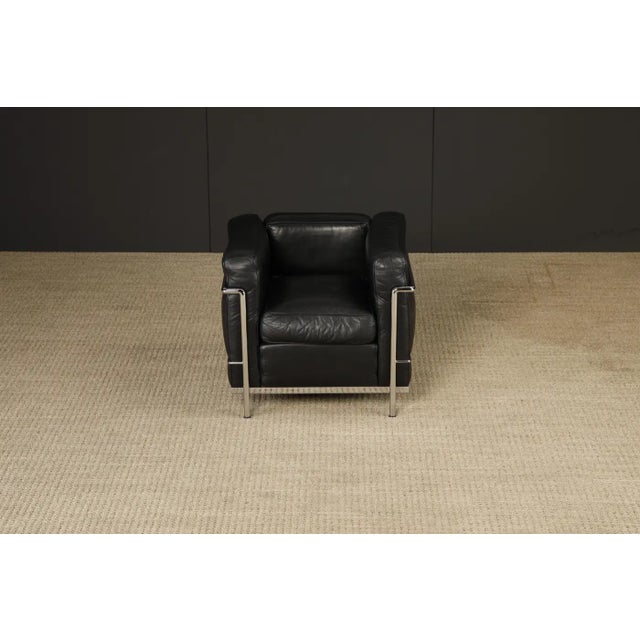 Black Early Year 'Lc2' Leather Club Chair by Le Corbusier for Cassina, C 1980s, Signed For Sale - Image 8 of 18