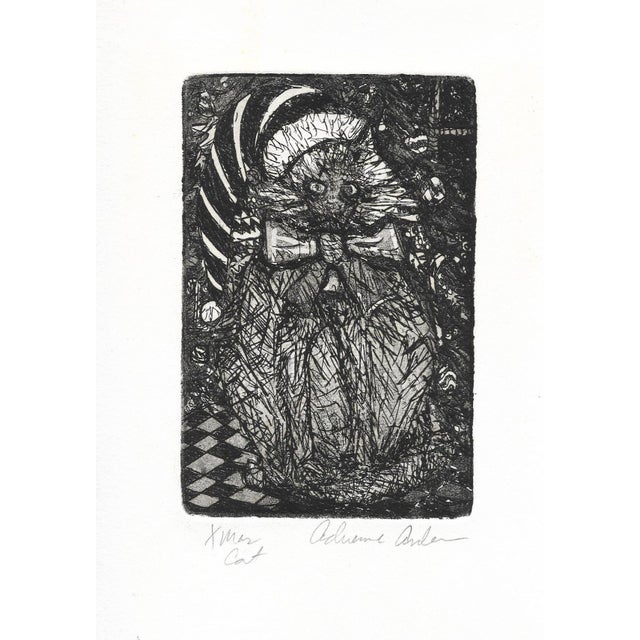 1970s Christmas card of a cat in a Santa hat by Atlanta artist Adrienne Anderson (1949-2020). Anderson earned her MFA from...