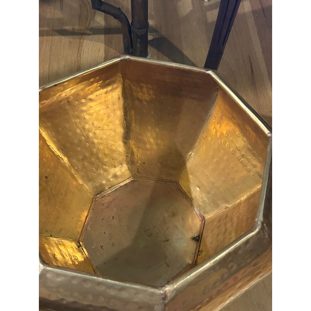 Brass Vintage Hollywood Regency Large Hammered Brass Octagonal Planter For Sale - Image 8 of 9