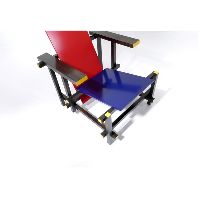 Wood Vintage Red and Blue Chair by Gerrit Thomas Rietveld for Cassina, 1970s For Sale - Image 7 of 18