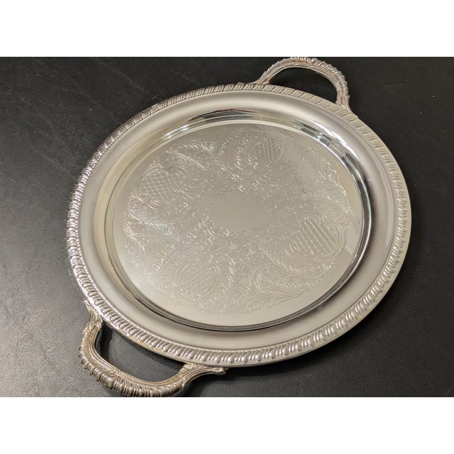 Vintage F.B. Rogers Hollywood Regency Chased Silverplate Handled Serving Tray - 12.25" Bring a touch of timeless...