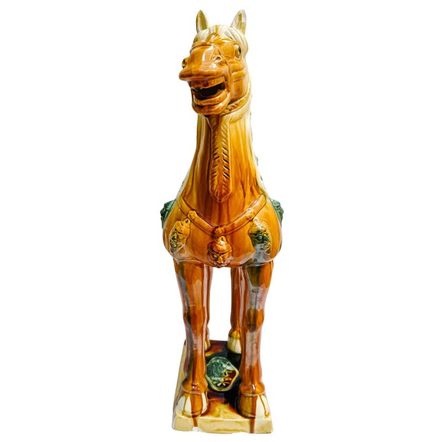 Late 20th Century Late 20th Century Large Chinese Tang Dynasty Sancai Glazed Pottery Horse Statue For Sale - Image 5 of 11