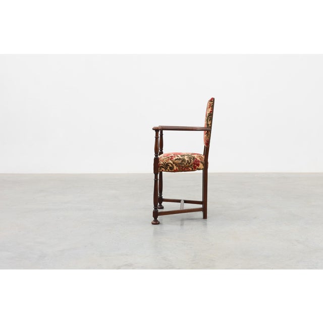 Antique Oak Louis XIII Chair with Floral Upholstery, France, 1890 For Sale - Image 3 of 15