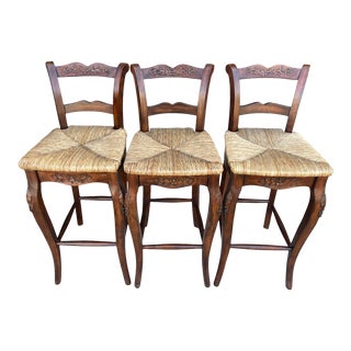 Vintage French Country Rush Seat Bar Stools-A Set For Sale