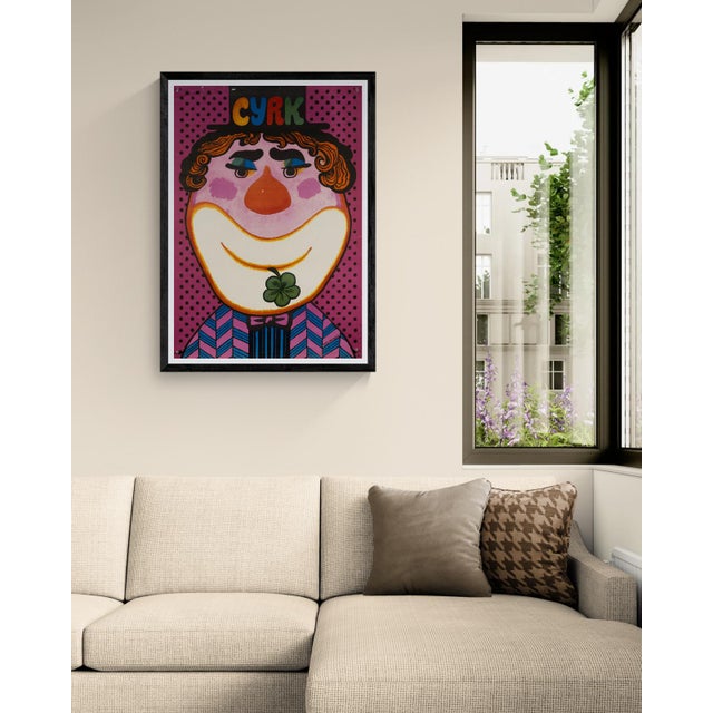 The piece this original 1979 polish cyrk poster, designed by b. Bocianowski, features a whimsical clown motif...