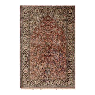 Antique Persian Qum Rug in Orange With Floral Patterns For Sale