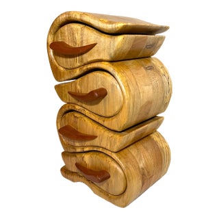 1990s Quality Original Handmade Carved Wood George Rogers Bandsaw Jewelry Box Teardrop For Sale