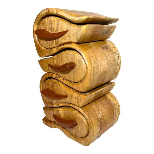 1990s Quality Original Handmade Carved Wood George Rogers Bandsaw Jewelry Box Teardrop For Sale