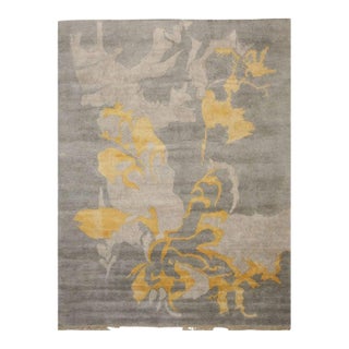 9x12 Gray Hand-Knotted Wool Viscose Gilded Fluidity Abstract Modern Carpet Rug For Sale