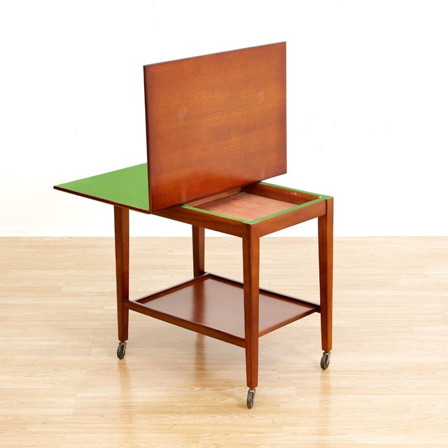 Mid Century Teak Folding Bar Cart Card Table For Sale - Image 4 of 11