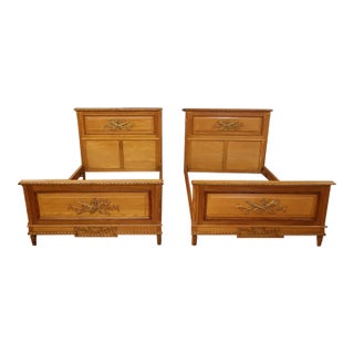 Pair of 1920's Era Oak French Louis XVI Oak European Small Double Beds For Sale