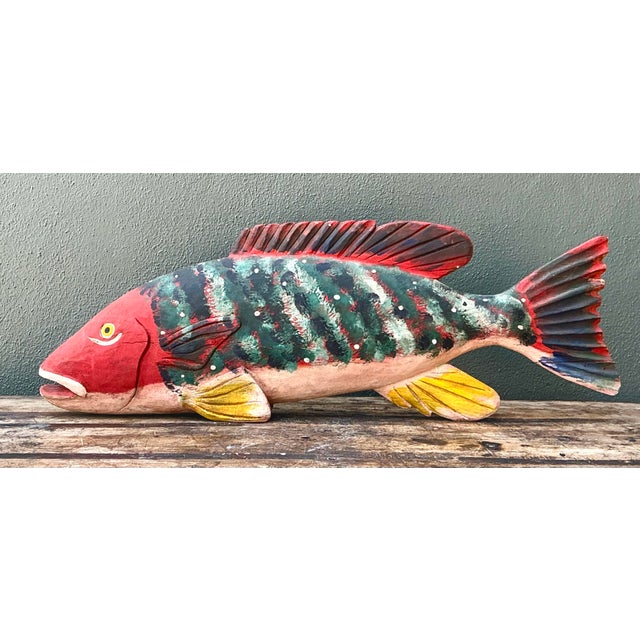 Vintage Monumental Hand Painted Fish For Sale - Image 9 of 12