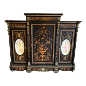 19th Century Napoleon French Provincial Style Brassed Mounted Ormolu Porcelain Hand Painted Cabinet