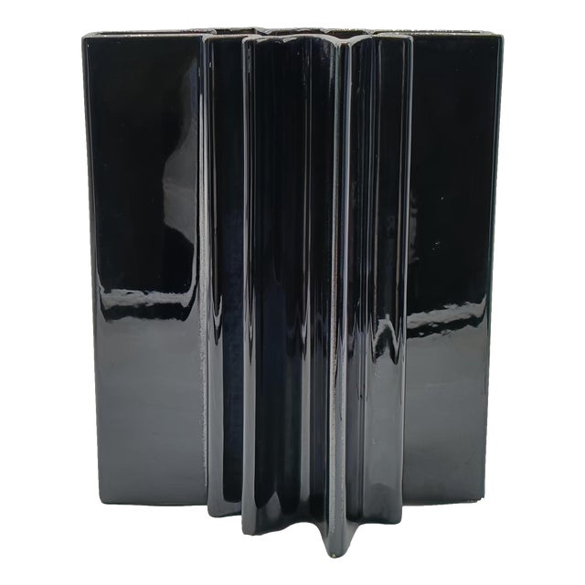 Black Ceramic Vase by Angelo Mangiarotti for F.lli Brambilla, Italy, 1960s For Sale