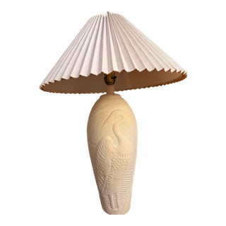 1970s Dayle Rushall Palm Beach Plaster-Style Ceramic Heron Table Lamp For Sale