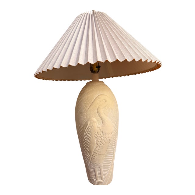 1970s Dayle Rushall Palm Beach Plaster-Style Ceramic Heron Table Lamp For Sale