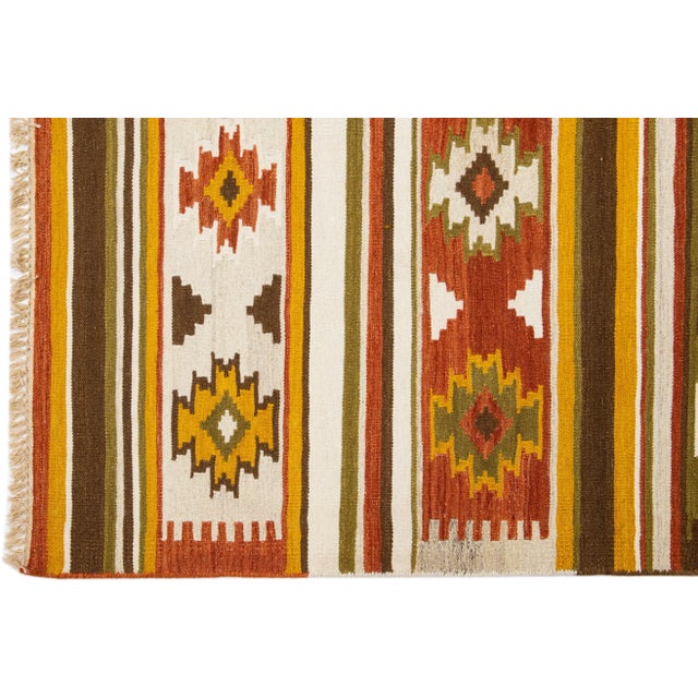 2020s Modern Kilim Handmade Multicolor Geometric Wool Rug For Sale - Image 4 of 7