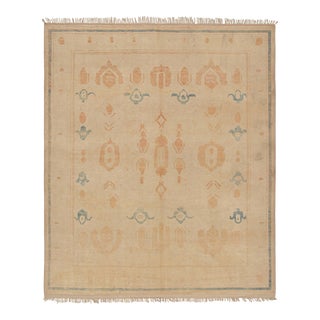 Handknotted Vintage Turkish Oushak Rug in Beige/Brown, Orange Geometric Pattern For Sale