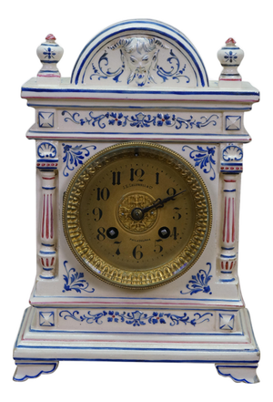 Antique Renaissance Revival j.e. Caldwell French Delft Porcelain Mantel Clock