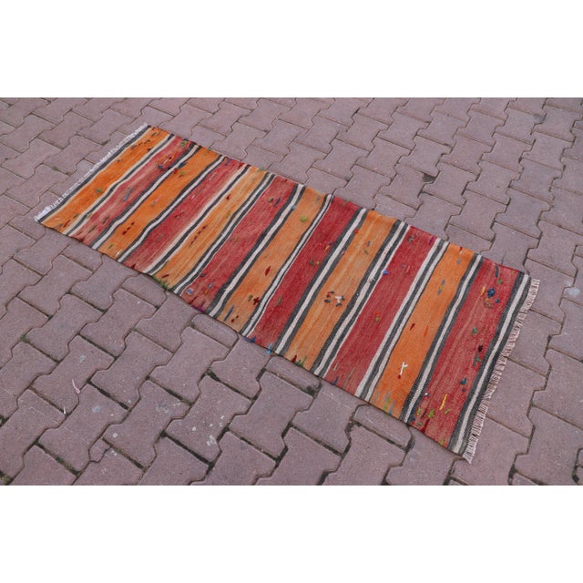 Farmhouse 1960s Rustic & Primitive Hand Knotted Wool Striped Kilim Rug For Sale - Image 3 of 9