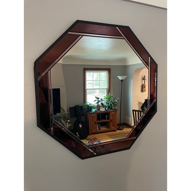 Abstract Large Late 20th Century Octagonal Stained Glass Wall Mirror For Sale - Image 3 of 9
