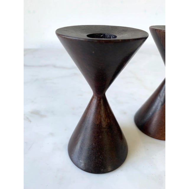 Brown Mid-Century Turned Brazilian Rosewood Danish Modern Candlesticks- a Pair For Sale - Image 8 of 9