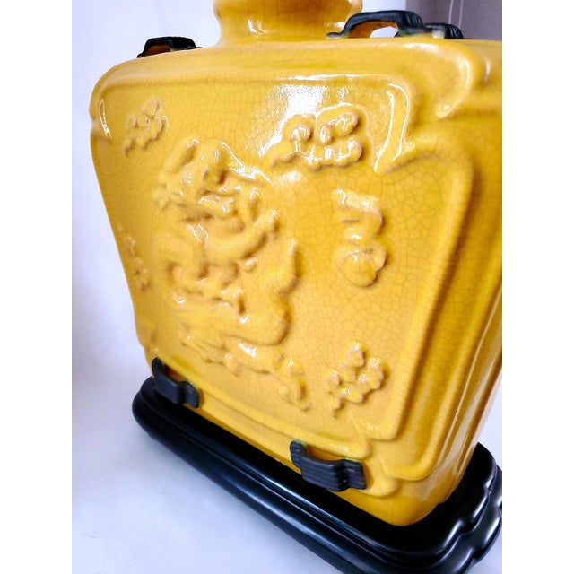 Yellow Lamp Vintage Chinese Imperial Yellow Crackled Porcelain & Shade For Sale - Image 8 of 17