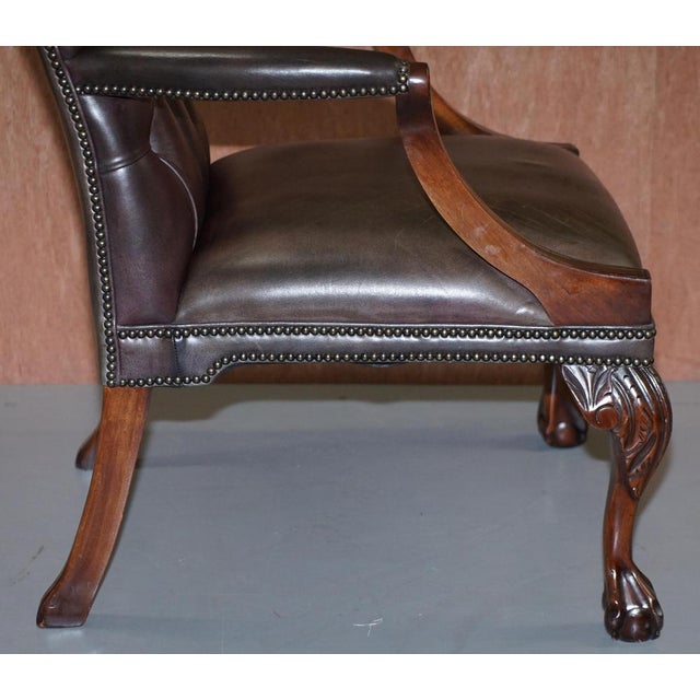 George II Gainsborough Carver Chesterfield Leather Armchair with Claw and Ball Feet For Sale - Image 15 of 18
