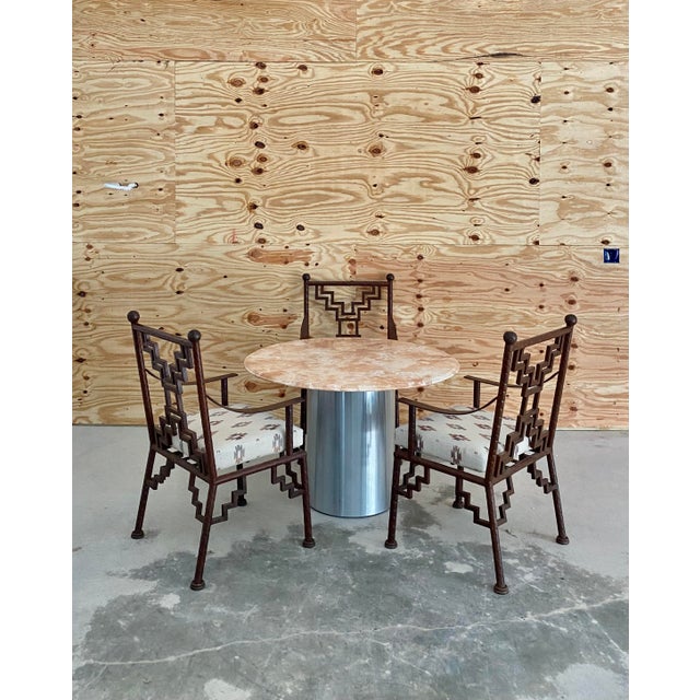 1980s Postmodern Steel Pedestal + Marble Dining Table For Sale - Image 5 of 12