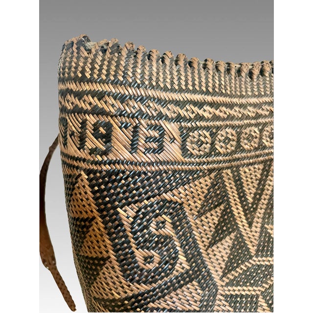 1973 Hand Woven Rattan Basket, Tote, Backpack, Borneo - Indonesia, Signed and Dated For Sale - Image 13 of 14
