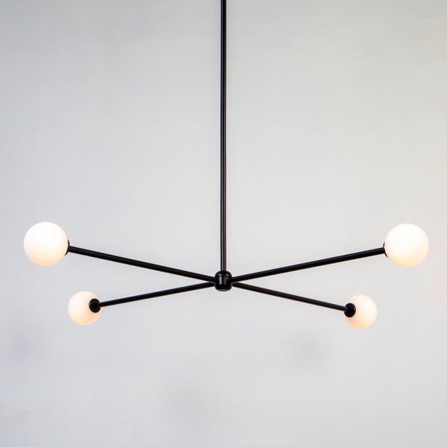 Black Globe Chandelier 4, Black, 26.5in H, 3 Inch Glass Globes, by Research.Lighting, Modern, Minimal Hanging Light For Sale - Image 8 of 11