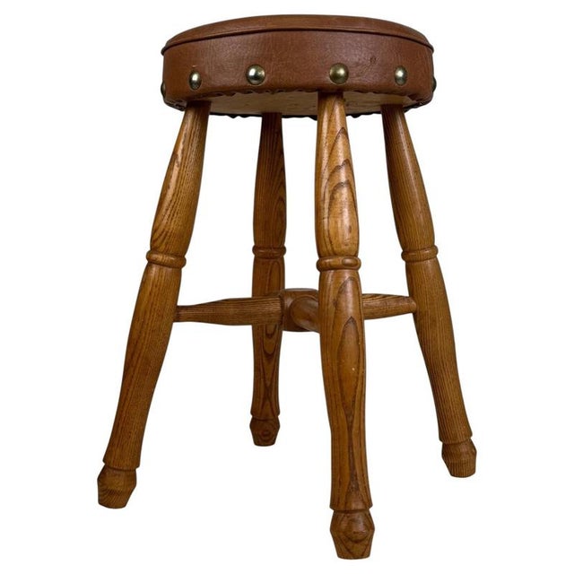 Antique Oak Upholstered Stool, 1800s For Sale - Image 11 of 11
