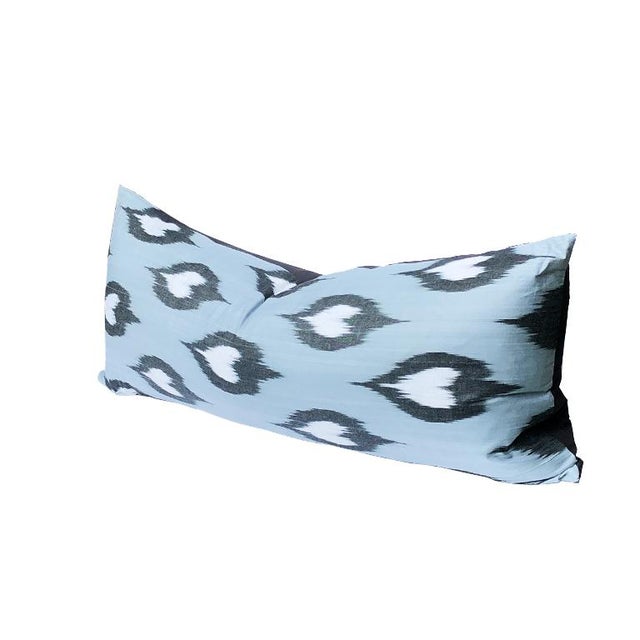Boho Chic Woven Tribal Ikat Down Fill Lumbar Pillow in Gray Black and White For Sale - Image 3 of 8