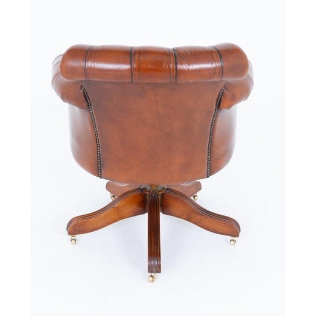 Chesterfield Desk Chair with Deep Button Leather Swivel Seat, 1920s For Sale - Image 4 of 5