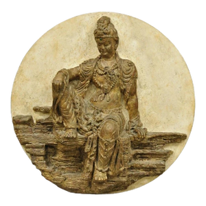 Vintage 43" Fiberglass Kuan Shih Yin Buddha Relief Round Wall Art Sculpture