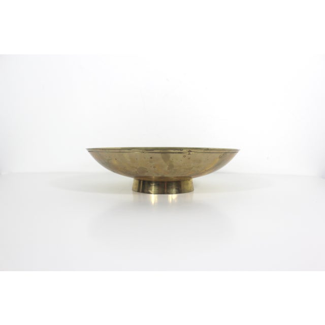 Metal Vintage Enamelled Brass Pedestal Bowl Hand Painted Enamel Birds and Flowers Green Pink For Sale - Image 7 of 13