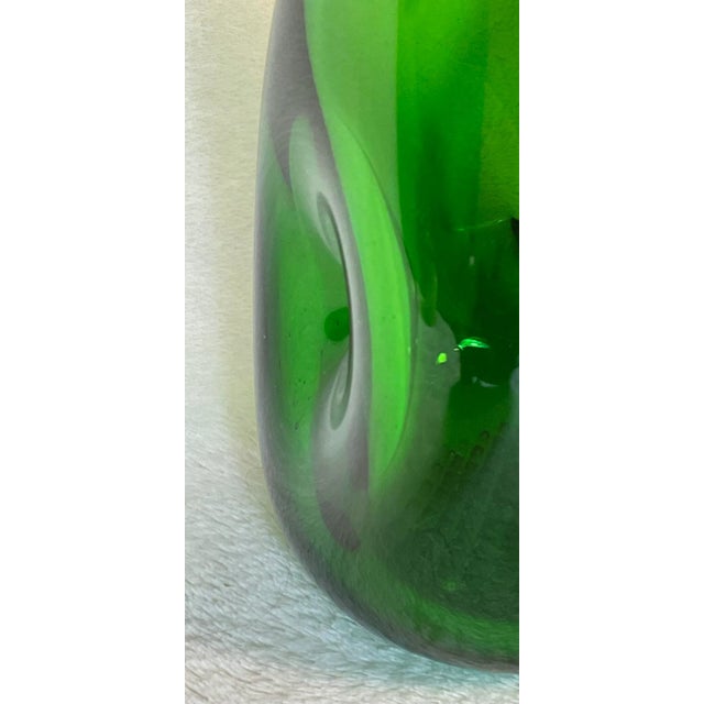 Vintage MCM Handmade Green Swung Dimple Vase Glass Art For Sale - Image 11 of 12