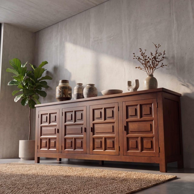 Brown Vintage French Brutalist Sideboard, 1970s For Sale - Image 8 of 12